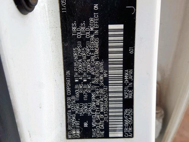 JTLKT334X64057747 - 2006 TOYOTA SCION XB WHITE photo 10