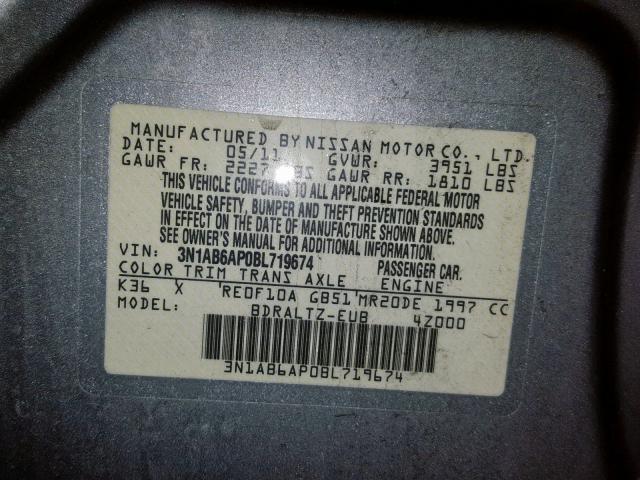 3N1AB6AP0BL719674 - 2011 NISSAN SENTRA 2.0 GRAY photo 10