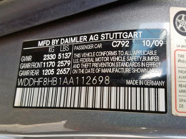 WDDHF8HB1AA112698 - 2010 MERCEDES-BENZ E 350 4MAT SILVER photo 10