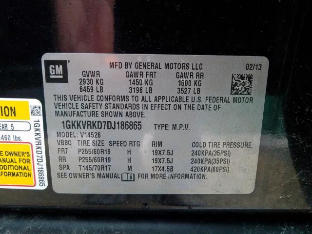 1GKKVRKD7DJ186865 - 2013 GMC ACADIA SLT-1  photo 10