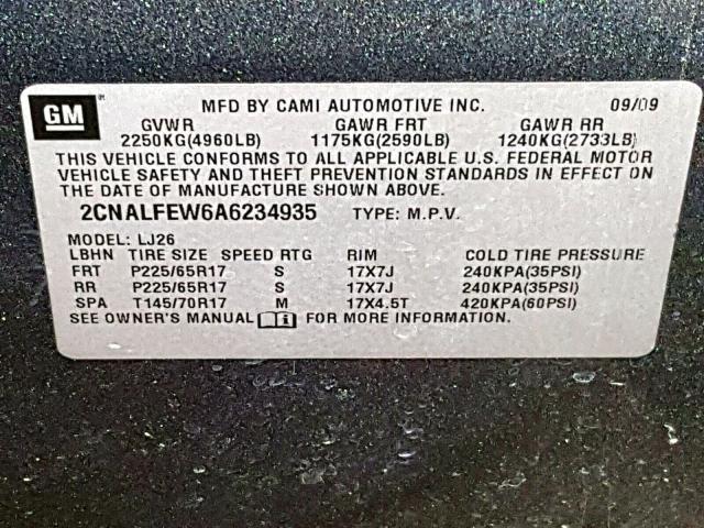 2CNALFEW6A6234935 - 2010 CHEVROLET EQUINOX LT CHARCOAL photo 10