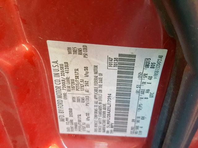 5LMFU28AXYLJ17594 - 2000 LINCOLN NAVIGATOR Qırmızı foto 10