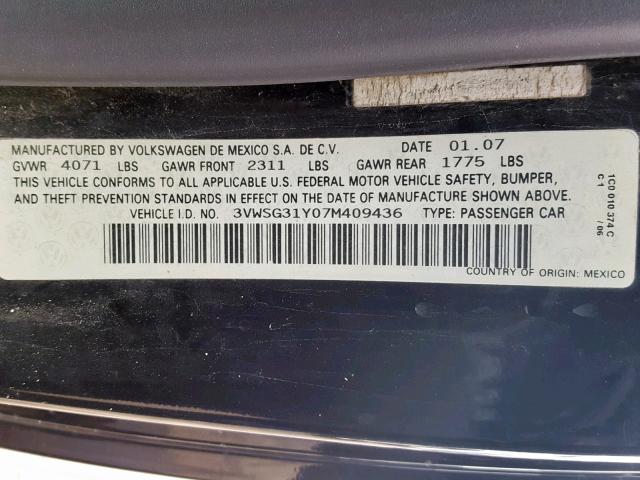 3VWSG31Y07M409436 - 2007 VOLKSWAGEN NEW BEETLE Schwarz Foto 10