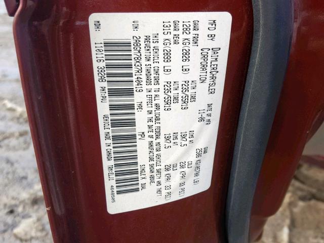 2A8GM78X37R140419 - 2007 CHRYSLER PACIFICA L RED photo 10