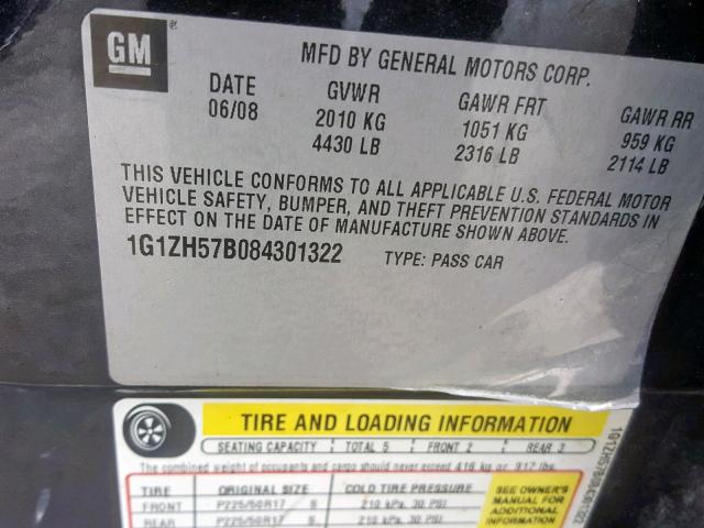 1G1ZH57B084301322 - 2008 CHEVROLET MALIBU 1LT 黑色 照片 10