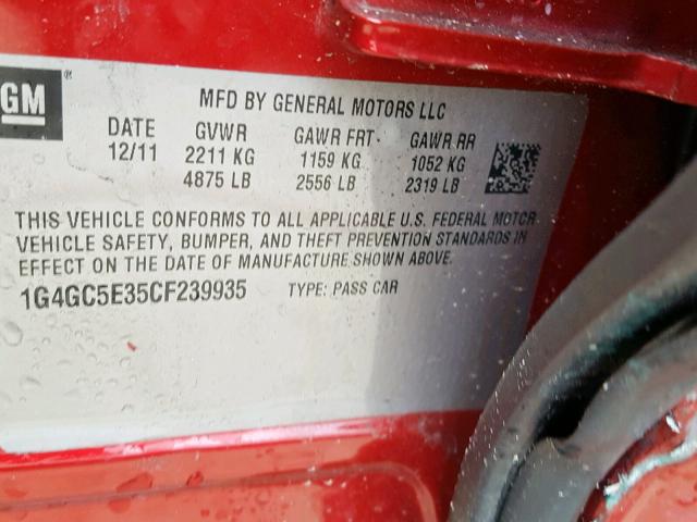 1G4GC5E35CF239935 - 2012 BUICK LACROSSE RED photo 10