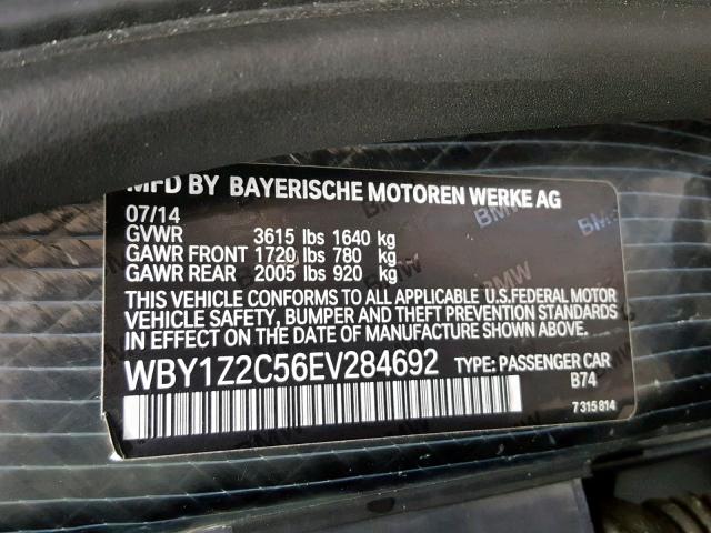 WBY1Z2C56EV284692 - 2014 BMW I3 BEV GRAY photo 10