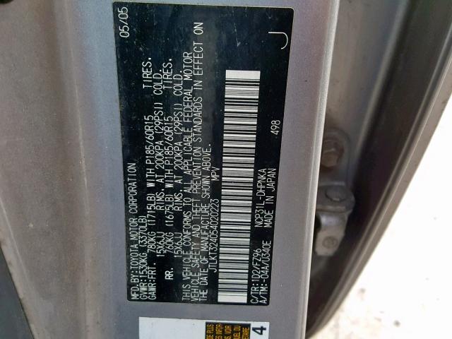 JTLKT324054020223 - 2005 TOYOTA SCION XB Сұр фото 10