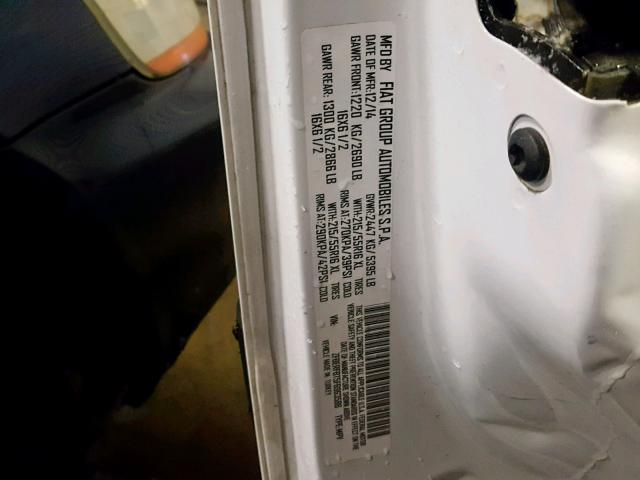 ZFBERFBT5F6963586 - 2015 RAM PROMASTER WHITE photo 10