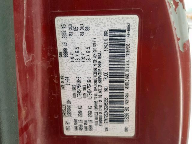 1B7KF26Z4SS205255 - 1995 DODGE RAM 2500 BURGUNDY photo 10