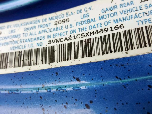 3VWCA21C5XM469166 - 1999 VOLKSWAGEN NEW BEETLE ლურჯი ფოტო 10