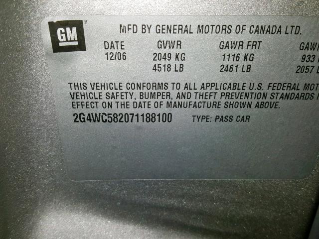 2G4WC582071188100 - 2007 BUICK LACROSSE C SILVER photo 10