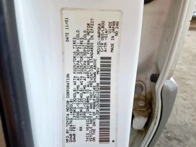 JTJGF10U820125298 - 2002 LEXUS RX 300 WHITE photo 10