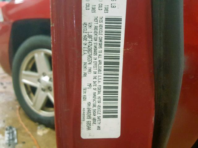1J8FT47W38D705374 - 2008 JEEP COMPASS SP RED photo 10
