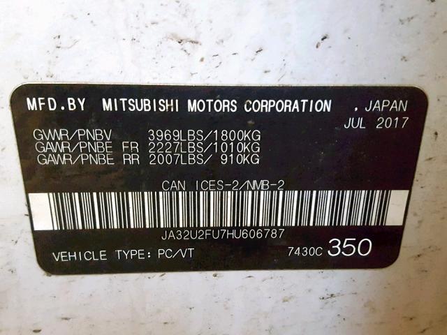 JA32U2FU7HU606787 - 2017 MITSUBISHI LANCER ES WHITE photo 10