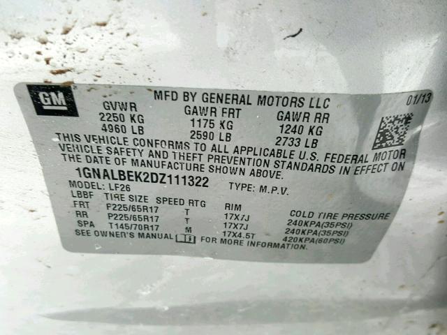 1GNALBEK2DZ111322 - 2013 CHEVROLET EQUINOX LS SILVER photo 10