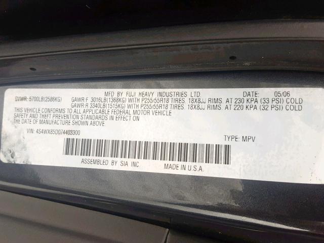 4S4WX85D074403300 - 2007 SUBARU B9 TRIBECA GRAY photo 10