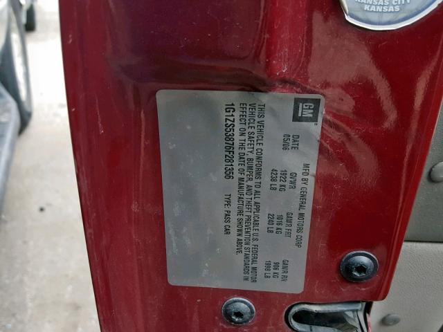 1G1ZS53876F281356 - 2006 CHEVROLET MALIBU LS BURGUNDY photo 10