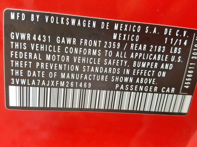 3VWLA7AJXFM261469 - 2015 VOLKSWAGEN JETTA TDI RED photo 10