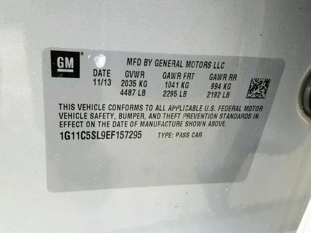 1G11C5SL9EF157295 - 2014 CHEVROLET MALIBU 1LT 银色 照片 10