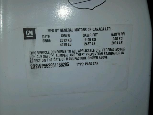2G2WP552961136285 - 2006 PONTIAC GRAND PRIX WHITE photo 10