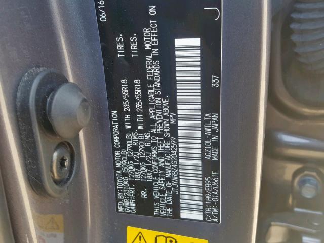 JTJYARBZ4G2042599 - 2016 LEXUS NX 200T GRAY photo 10