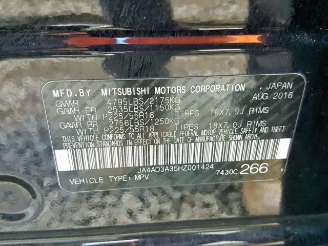 JA4AD3A35HZ001424 - 2017 MITSUBISHI OUTLANDER BLACK photo 10