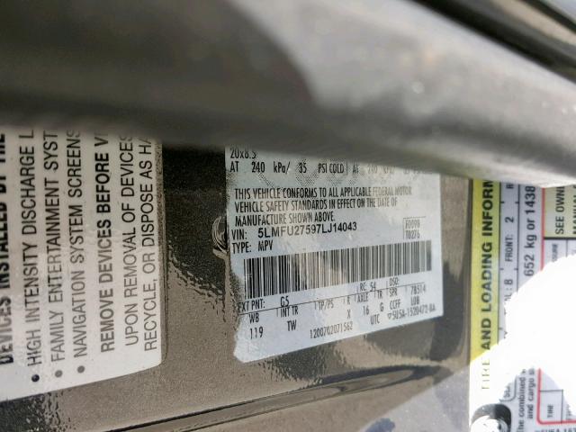 5LMFU27597LJ14043 - 2007 LINCOLN NAVIGATOR 灰色 照片 10