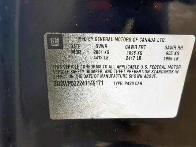 2G2WP522241149171 - 2004 PONTIAC GRAND PRIX BLACK photo 10