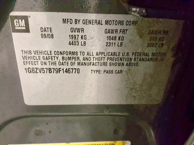 1G8ZV57B79F146770 - 2009 SATURN AURA XR GRAY photo 10