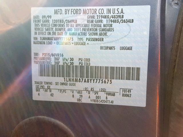 1LNHM87A8YY775675 - 2000 LINCOLN LS BLUE photo 10