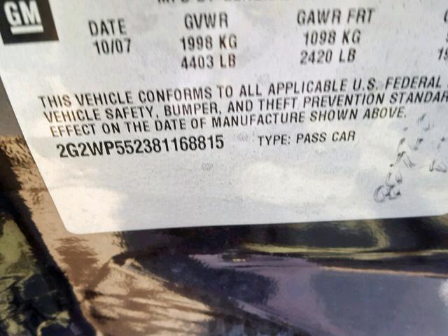 2G2WP552381168815 - 2008 PONTIAC GRAND PRIX BLACK photo 10