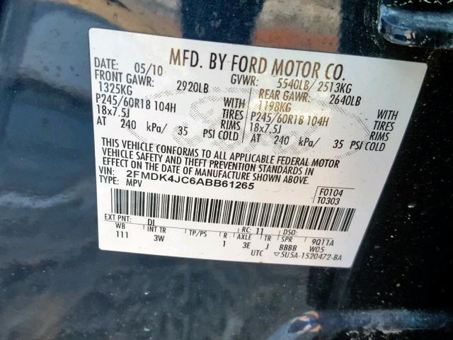 2FMDK4JC6ABB61265 - 2010 FORD EDGE SEL BLUE photo 10