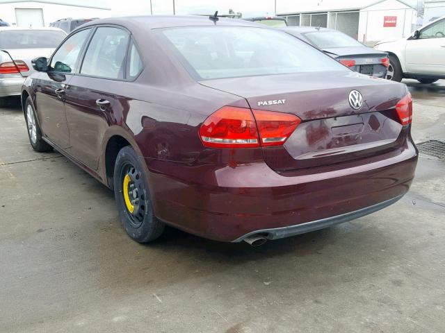 1VWAP7A34DC000845 - 2013 VOLKSWAGEN PASSAT S MAROON photo 3