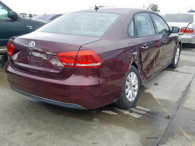 1VWAP7A34DC000845 - 2013 VOLKSWAGEN PASSAT S MAROON photo 4