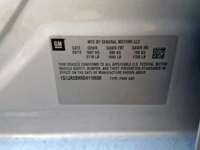 1G1JA5SH8D4116698 - 2013 CHEVROLET SONIC LS SILVER photo 10