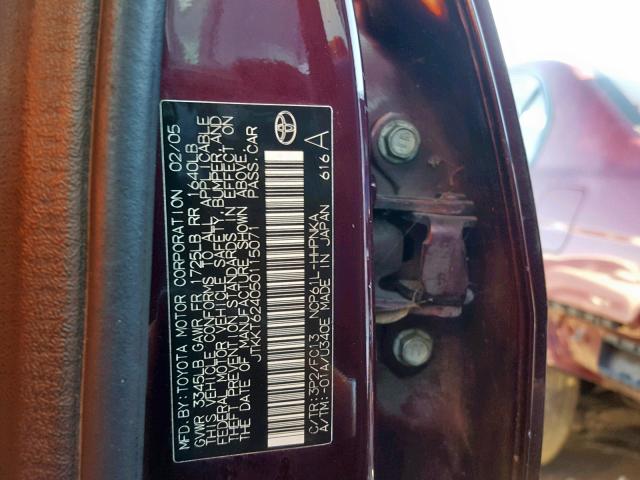 JTKKT624050115071 - 2005 TOYOTA SCION XA RED photo 10