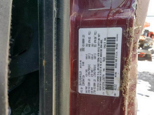 1B7KF23781J236774 - 2001 DODGE RAM 2500 BURGUNDY photo 10