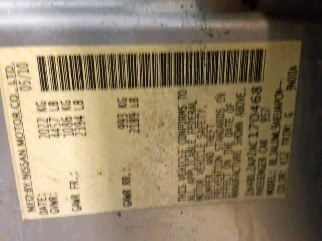 1N4BL2AP2AC170468 - 2010 NISSAN ALTIMA SR SILVER photo 10