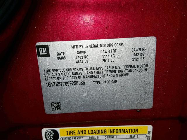 1G1ZK57709F258085 - 2009 CHEVROLET MALIBU LTZ წითელი ფოტო 10