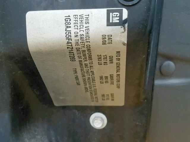 1G8AJ55F47Z147269 - 2007 SATURN ION LEVEL BLACK photo 10