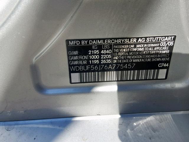 WDBUF56J76A775457 - 2006 MERCEDES-BENZ E 350 SILVER photo 10