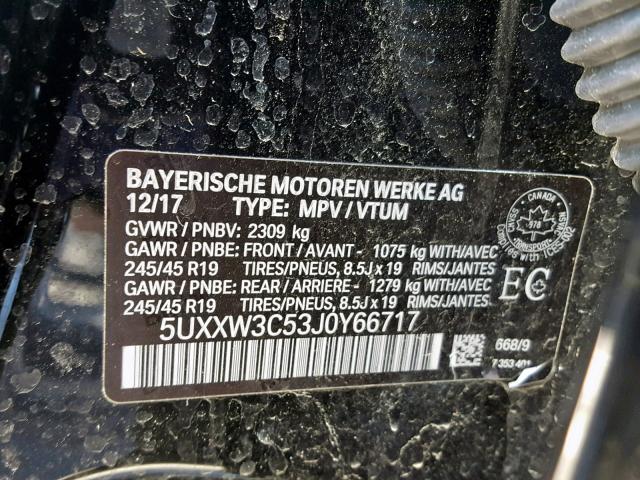 5UXXW3C53J0Y66717 - 2018 BMW X4 XDRIVE2 BLACK photo 10