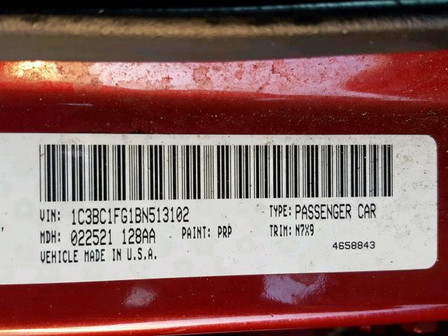 1C3BC1FG1BN513102 - 2011 CHRYSLER 200 TOURIN RED photo 10