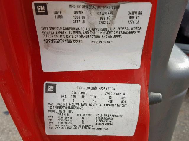 1G2NE52T91M573375 - 2001 PONTIAC GRAND AM S RED photo 10