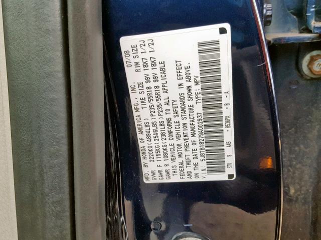 5J8TB18279A002937 - 2009 ACURA RDX BLUE photo 10