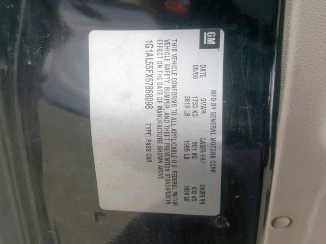 1G1AL55FX67868098 - 2006 CHEVROLET COBALT LT BLACK photo 10