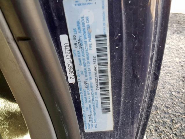 3VWCS21C91M417432 - 2001 VOLKSWAGEN NEW BEETLE Schwarz Foto 10