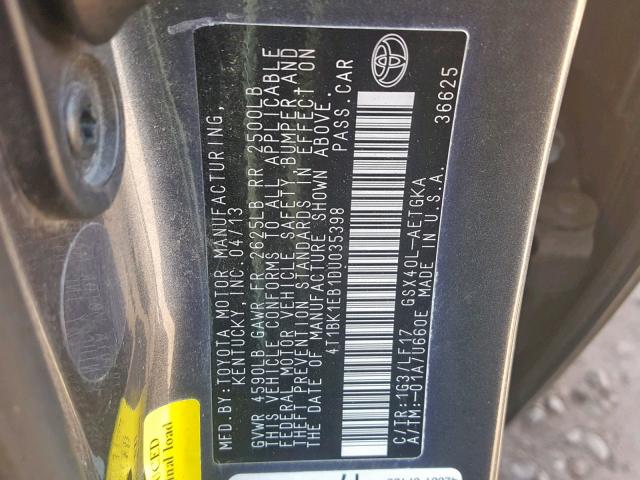 4T1BK1EB1DU035398 - 2013 TOYOTA AVALON BAS GRAY photo 10