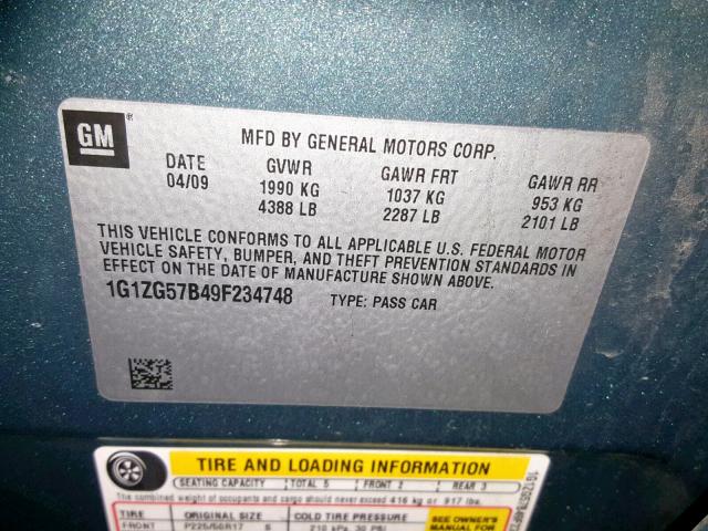 1G1ZG57B49F234748 - 2009 CHEVROLET MALIBU LS BLUE photo 10